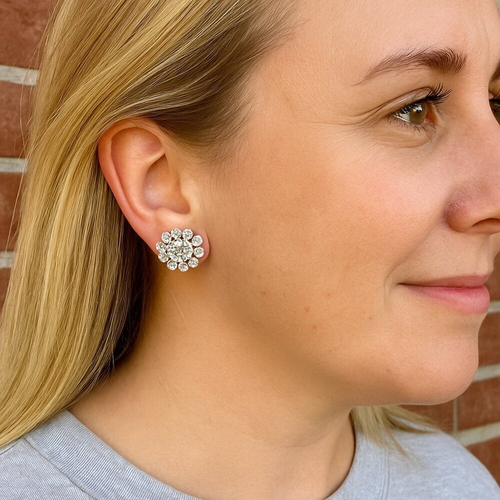 Pure Expressions Rhinestone Crystal Flower Stud Earrings Silver Hypo Allergenic